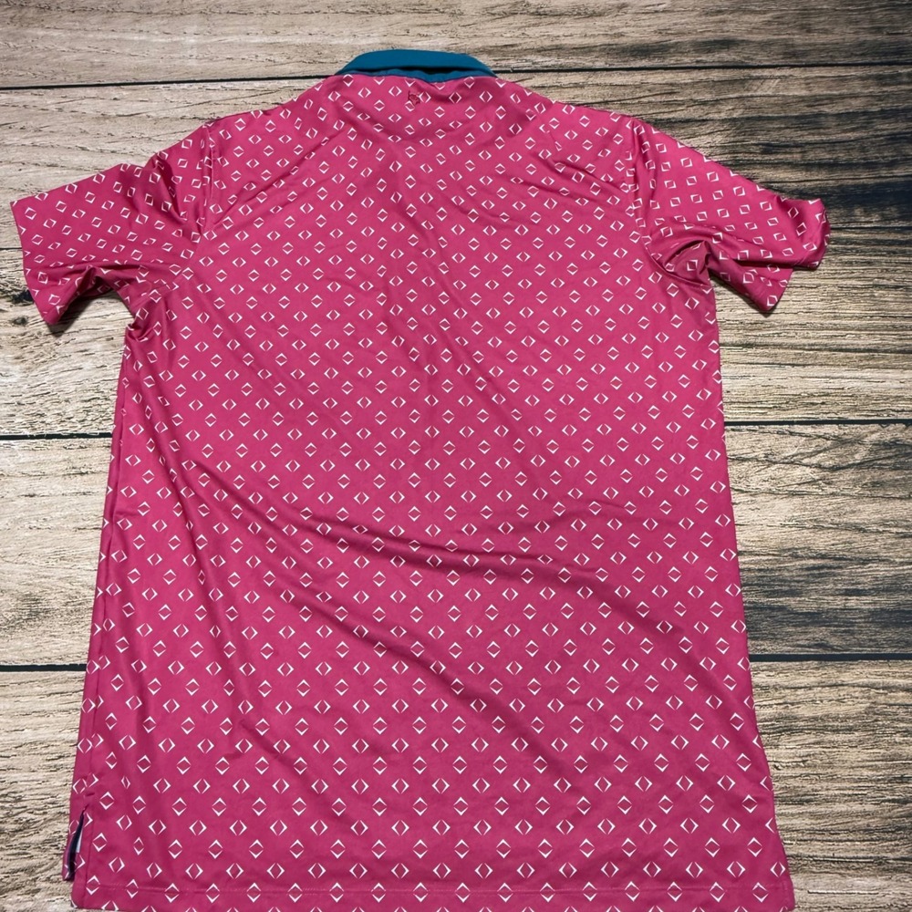 Greyson Polo Shirt Mens Medium Night Fly Pink Geometric Diamond Print Golf Top - Picture 4 of 6